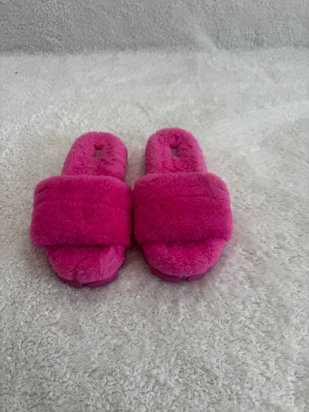 Plush Fuzzy Slide Slippers in Bright Fuchsia